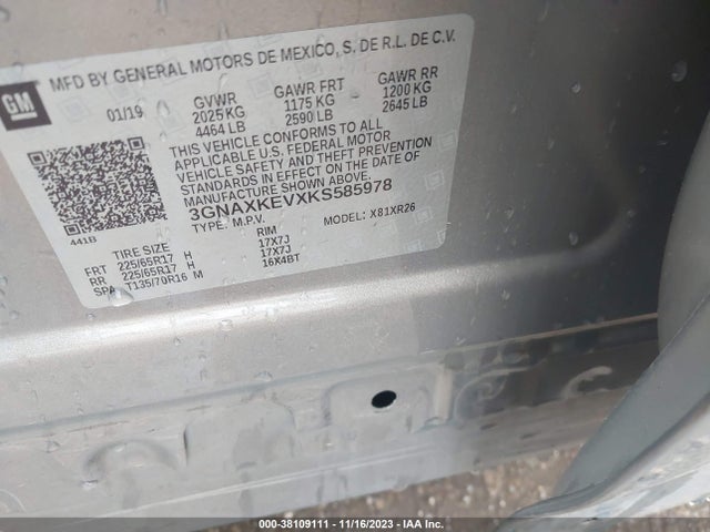 Chevrolet EQUINOX LT 2019 3GNAXKEVXKS585978 Image 9
