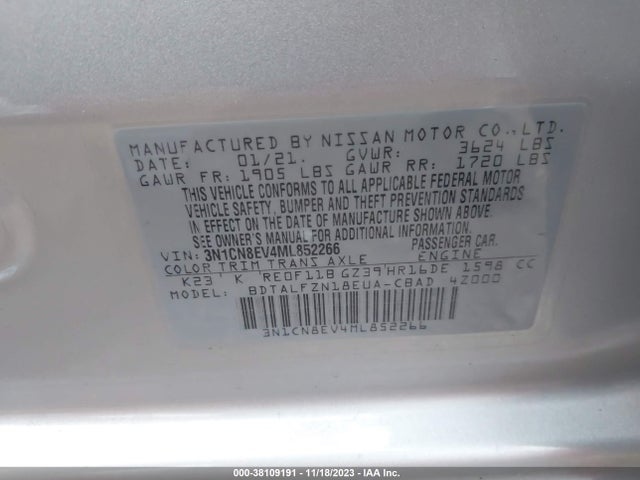 Nissan Versa Sv Xtronic Cvt 2021 3N1CN8EV4ML852266 Image 9