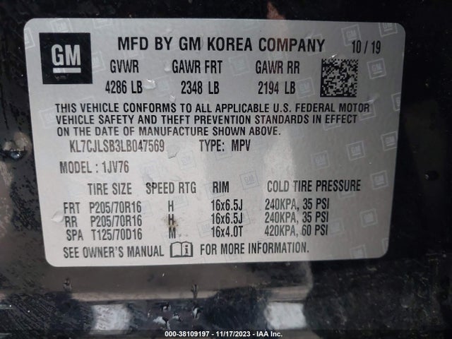 Chevrolet Trax Fwd Lt 2020 KL7CJLSB3LB047569 Image 9