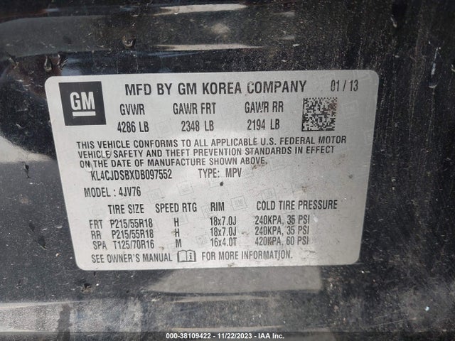 2013 BUICK ENCORE PREMIUM VIN: KL4CJDSBXDB097552