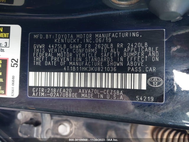 Toyota Camry 2019 4T1B11HK3KU821036 Image 21