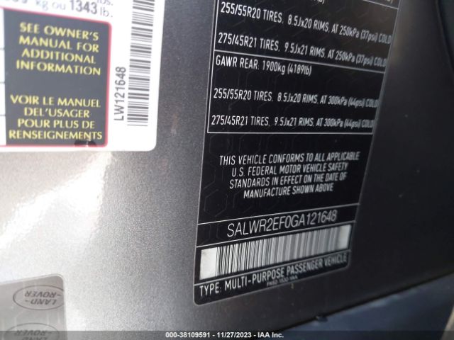 SALWR2EF0GA121648 Land Rover Range Rover Sport 5.0l V8 Supercharged/5.0l V8 Supercharged Dynamic
