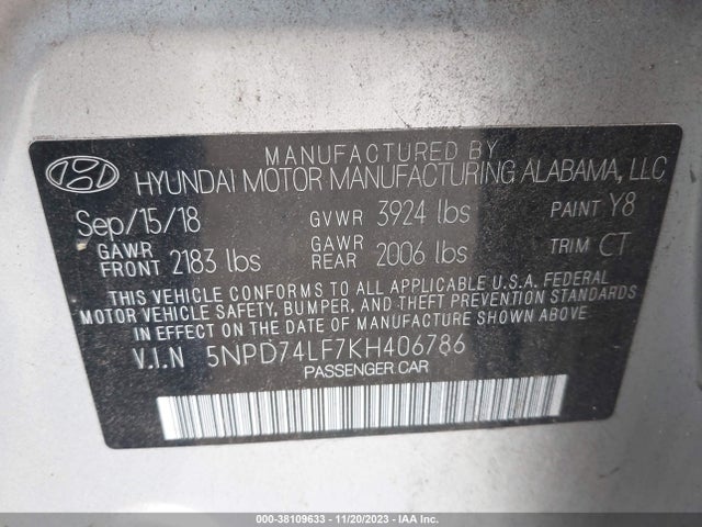 Hyundai ELANTRA SE 2019 5NPD74LF7KH406786 Image 9