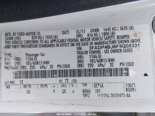 Ford FIESTA SE 2015 3FADP4BJ8FM205331 Image 9
