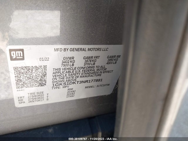 GMC Yukon 2wd Denali 2022 1GKS1DKT3NR177881 Image 9