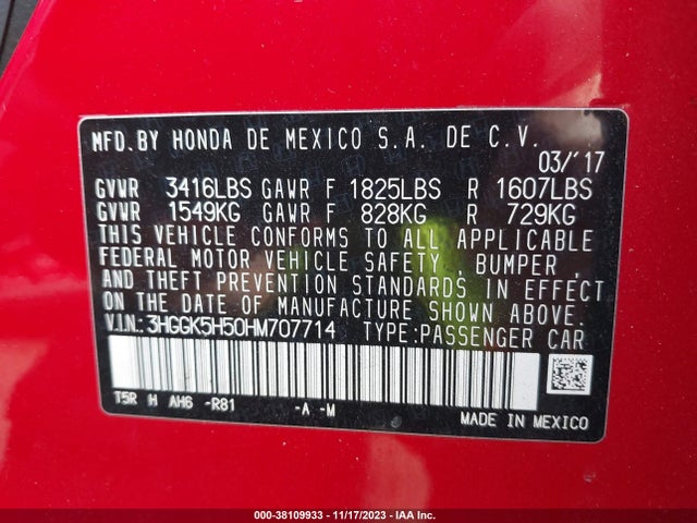 Honda FIT LX 2017 3HGGK5H50HM707714 Image 9
