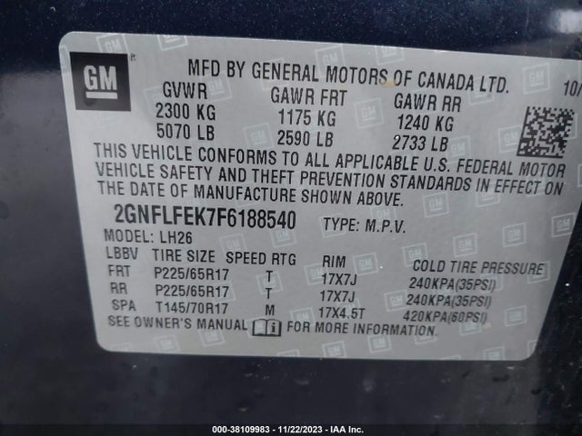 Chevrolet EQUINOX 1LT 2015 2GNFLFEK7F6188540 Image 9