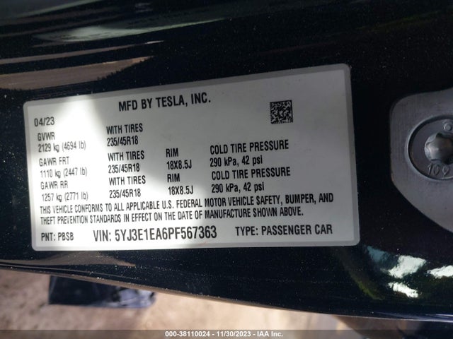 Tesla Model 3 Rear-wheel Drive 2023 5YJ3E1EA6PF567363 Image 9
