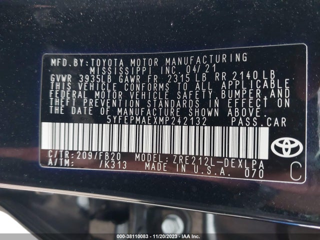 Toyota COROLLA LE 2021 5YFEPMAEXMP242132 Image 9