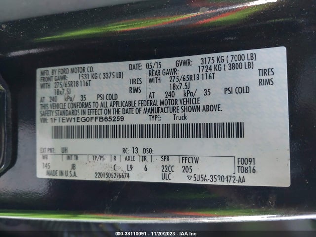 Ford F-150 Xlt 2015 1FTEW1EG0FFB65259 Image 9