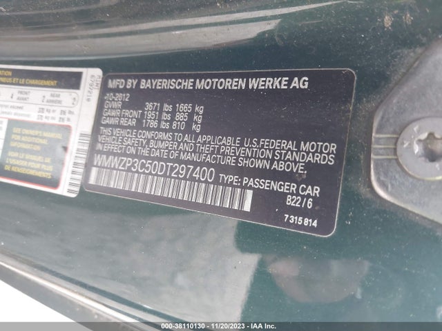 2013 MINI CONVERTIBLE WMWZP3C50DT297400 Photo 8