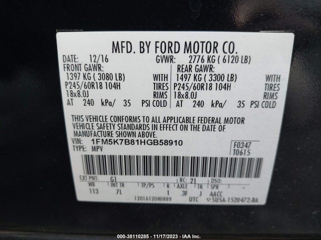 Продаж на аукціоні авто 2017 Ford Explorer, vin: 1FM5K7B81HGB58910, номер лоту: 38110285