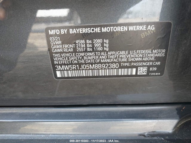 BMW 330I 2021 3MW5R1J05M8B92380 Image 9