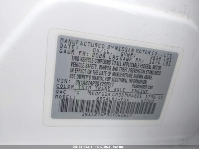 Nissan SENTRA SR 2016 3N1AB7AP3GY262617 Image 9