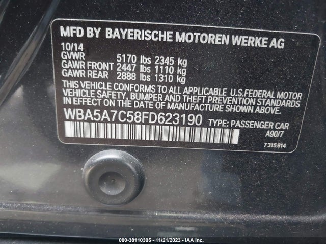 BMW 528i Xdrive 2015 WBA5A7C58FD623190 Image 9