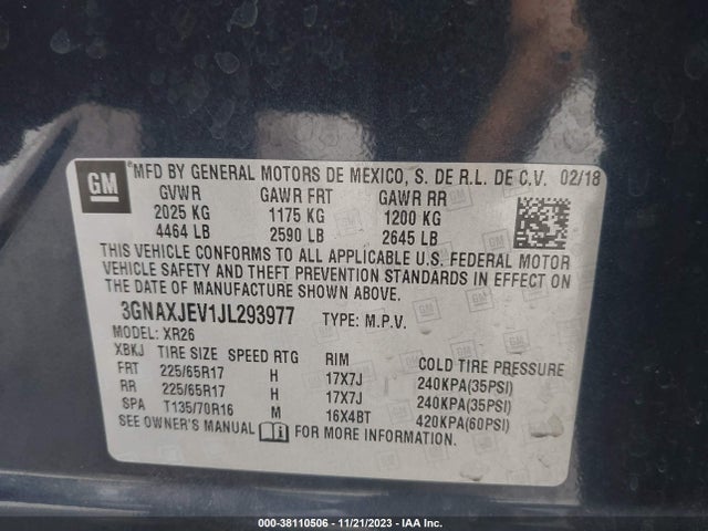 Chevrolet EQUINOX LT 2018 3GNAXJEV1JL293977 Image 9