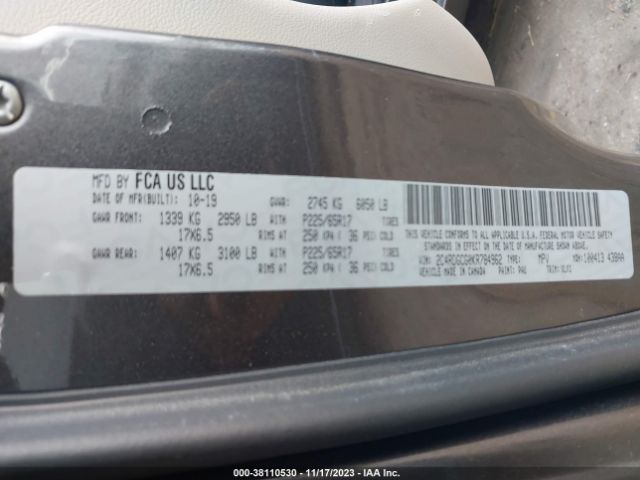 2C4RDGCG0KR784962 Dodge Grand Caravan Sxt