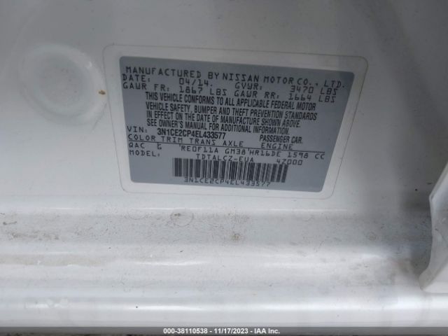 3N1CE2CP4EL433577 Nissan Versa Note S Plus