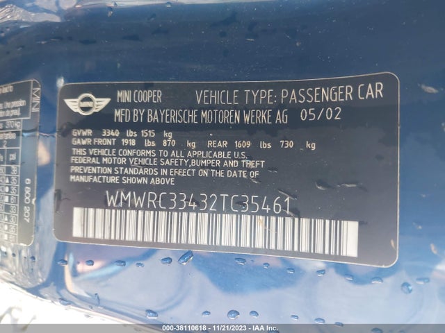 2002 MINI COOPER HARDTOP WMWRC33432TC35461 Photo 8