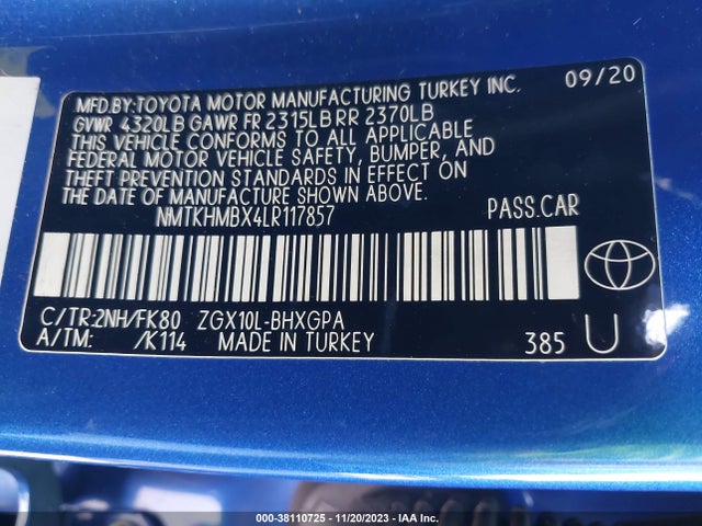 2020 TOYOTA C-HR XLE VIN: NMTKHMBX4LR117857