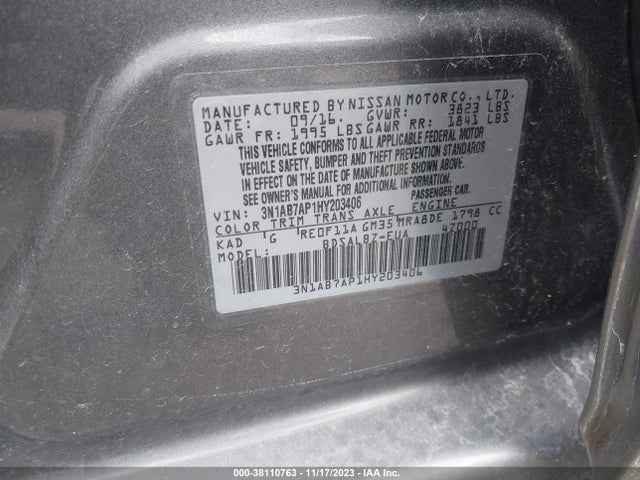 2017 NISSAN SENTRA S VIN: 3N1AB7AP1HY203406
