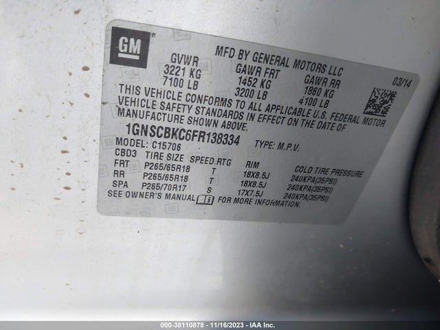 Chevrolet Tahoe Lt 2015 1GNSCBKC6FR138334 Image 9