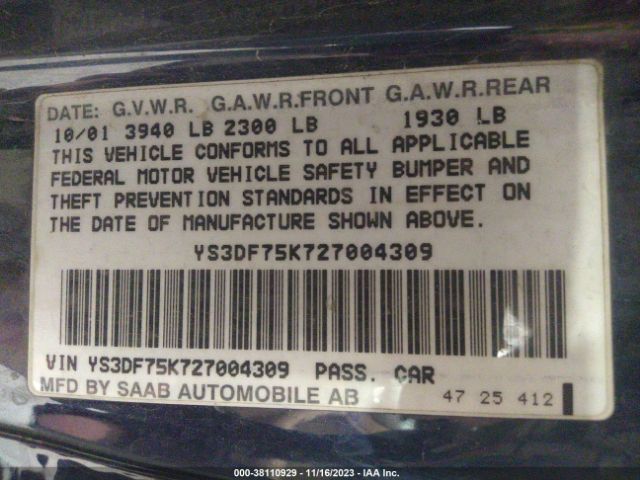 2002 SAAB 9-3 YS3DF75K727004309 Photo 8