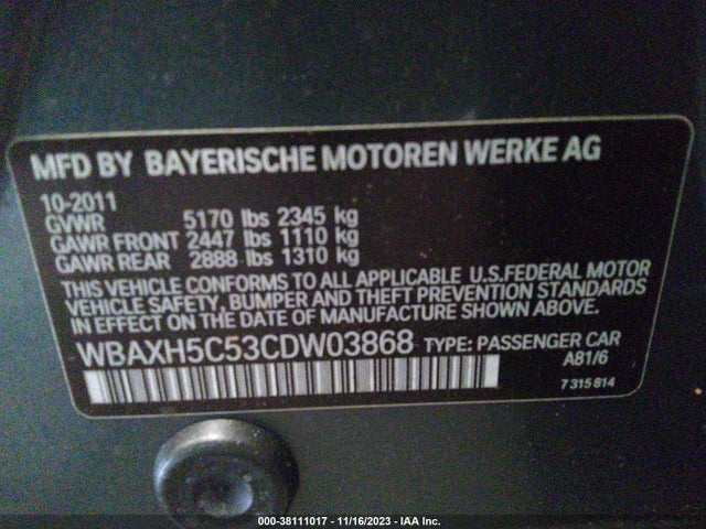 2012 BMW 528I XDRIVE VIN: WBAXH5C53CDW03868