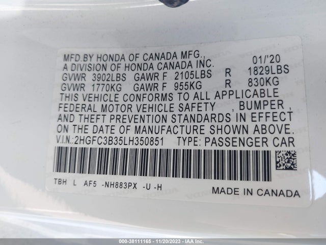Honda CIVIC EX 2020 2HGFC3B35LH350851 Image 9