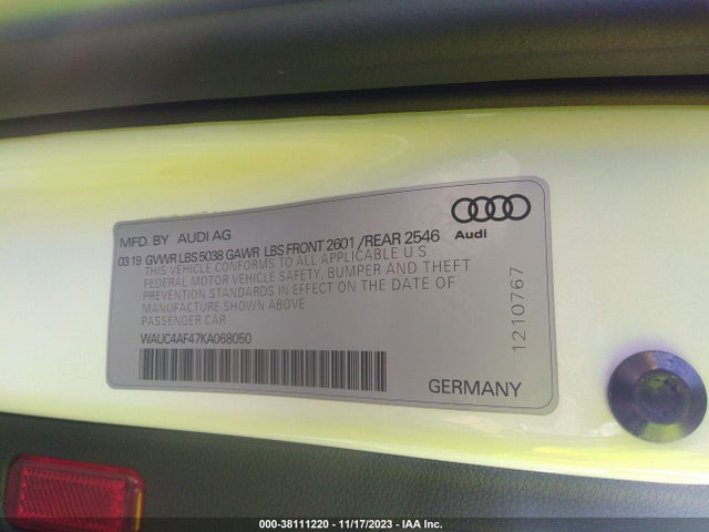 WAUC4AF47KA068050 Audi S4 3.0t Premium