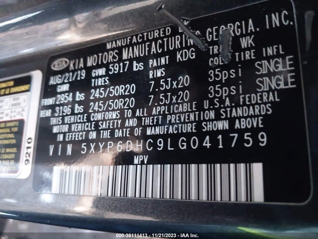 2020 KIA TELLURIDE S VIN: 5XYP6DHC9LG041759
