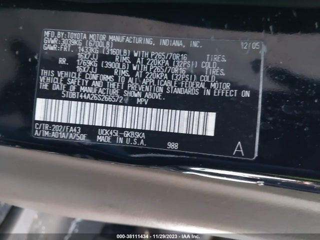 2006 TOYOTA SEQUOIA SR5 V8 VIN: 5TDBT44A26S266572