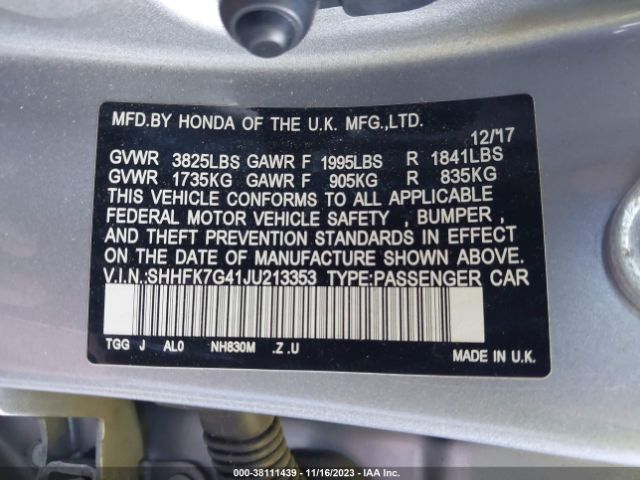 SHHFK7G41JU213353 Honda Civic Sport