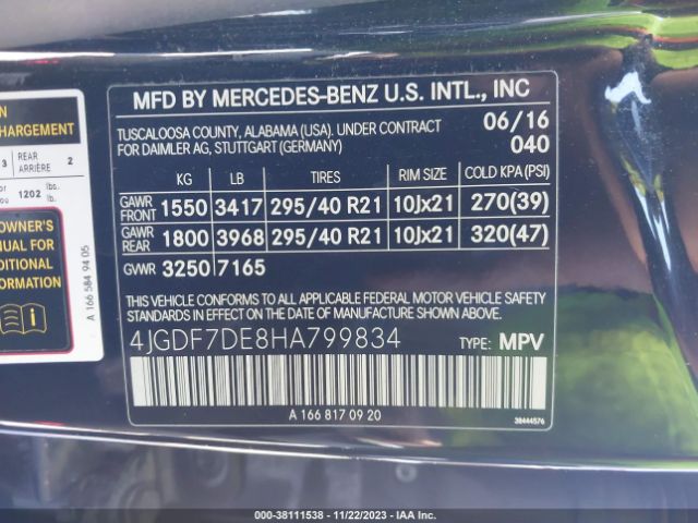 4JGDF7DE8HA799834 Mercedes-Benz Gls 550