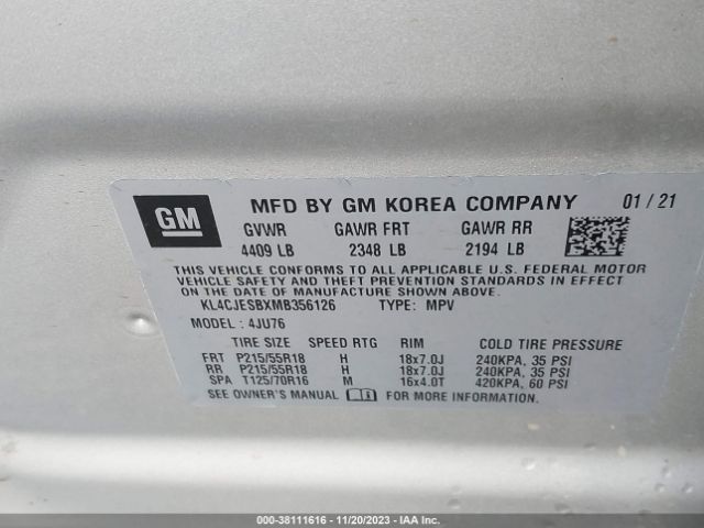 KL4CJESBXMB356126 Buick Encore Awd Preferred