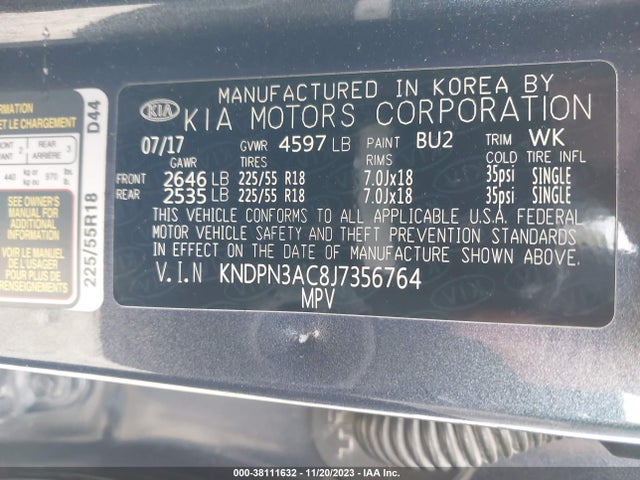 2018 KIA SPORTAGE EX VIN: KNDPN3AC8J7356764