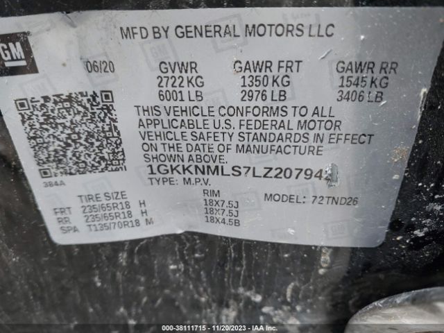 1GKKNMLS7LZ207942 GMC Acadia Fwd Slt