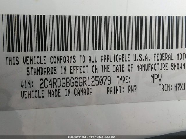 2C4RDGBG6GR125079 Dodge Grand Caravan American Value Pkg
