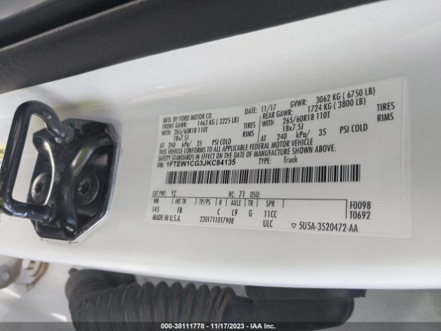 1FTEW1CG3JKC84135 Ford F-150 Xlt