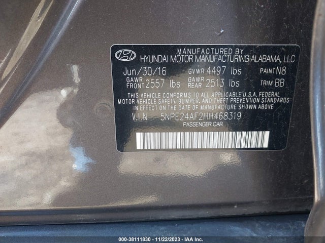 2017 HYUNDAI SONATA SE VIN: 5NPE24AF2HH468319