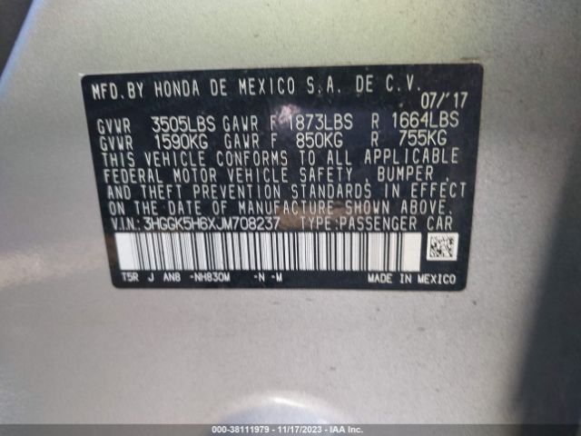 3HGGK5H6XJM708237 Honda Fit Sport
