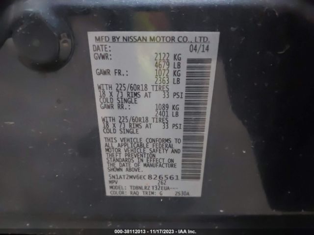 5N1AT2MV6EC826561 Nissan Rogue Sl
