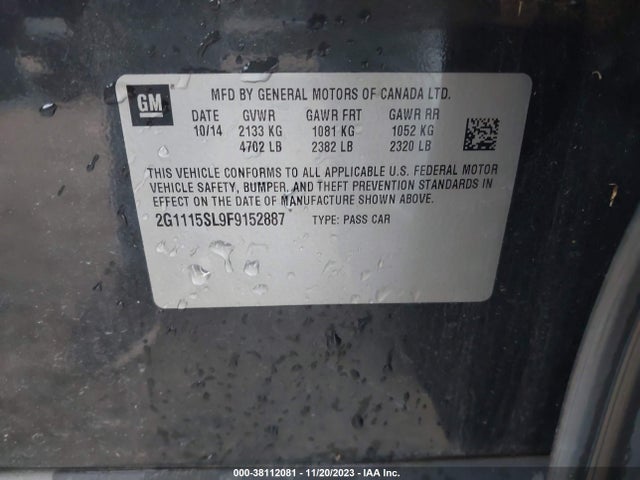 Chevrolet IMPALA 1LT 2015 2G1115SL9F9152887 Image 9