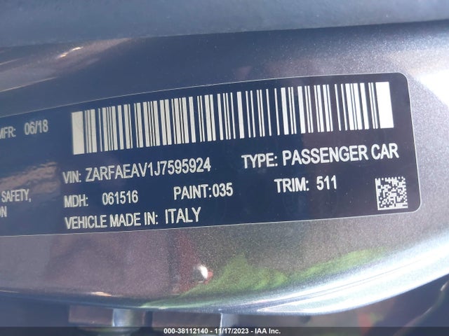 ZARFAEAV1J7595924 Alfa Romeo Giulia Quadrifoglio Rwd