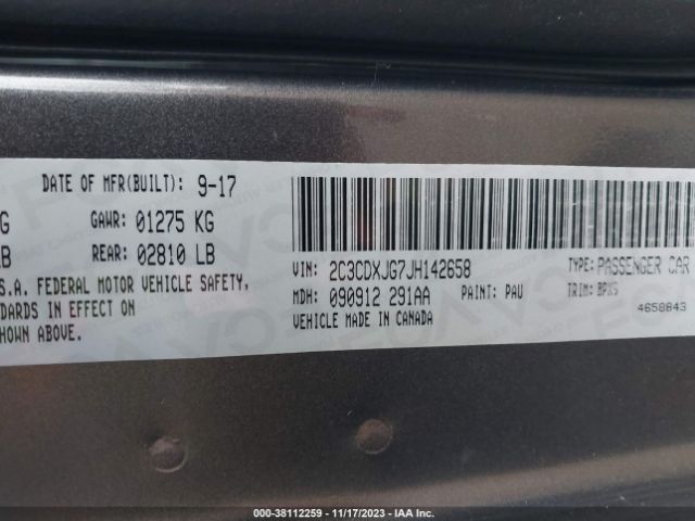 2C3CDXJG7JH142658 Dodge Charger Gt Awd