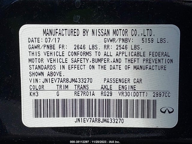 JN1EV7AR8JM433270 Infiniti Q50 3.0t Luxe