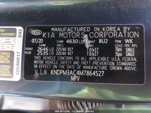 KNDPM3AC4M7864527 KIA Sportage Lx