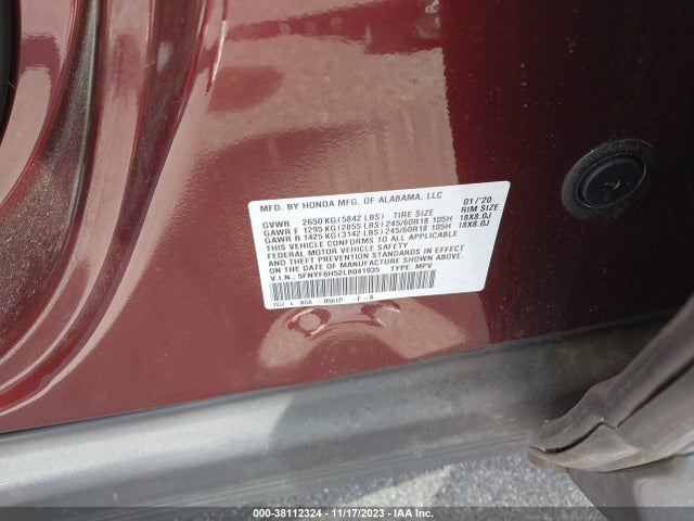 Honda Pilot Awd Ex-l 2020 5FNYF6H52LB041935 Image 9