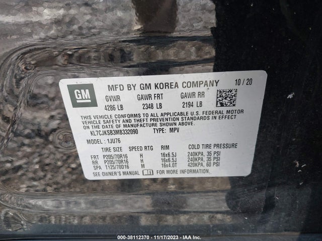 Chevrolet Trax Fwd Ls 2021 KL7CJKSB3MB332090 Image 9