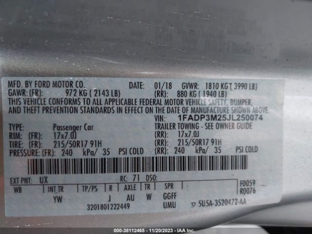 1FADP3M25JL250074 Ford FOCUS SEL